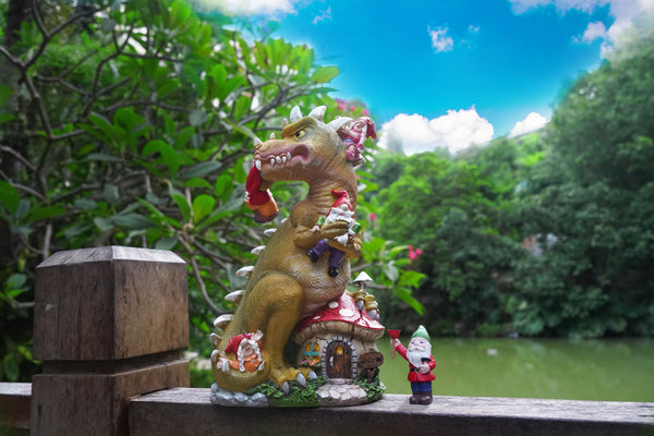 Dinosaur Swinging Gnomes Statue Green  - BY MARK & MARGOT - FREE SHIPPING!