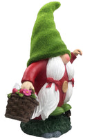 Swedish Gnome Lady Holding Flower Basket and Mini Solar Lantern