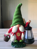 Swedish Gnome Lady Holding Flower Basket and Mini Solar Lantern