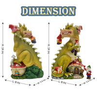 Dinosaur Swinging Gnomes Statue Green  - BY MARK & MARGOT - FREE SHIPPING!