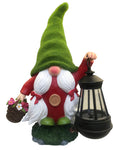 Swedish Gnome Lady Holding Flower Basket and Mini Solar Lantern