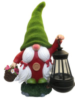 Swedish Gnome Lady Holding Flower Basket and Mini Solar Lantern