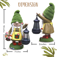 Swedish Gnome Lady With Flocked Hat & Base Holding Mini Solar Lantern