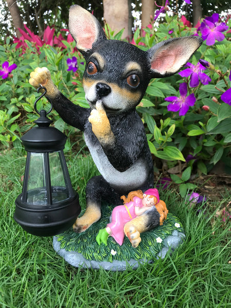 Chihuahua With Sleeping Gnome Girl Holding Automic Solar Light - Free Shipping