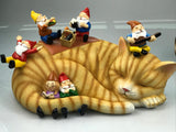 Sleeping Cat with Granny Gnome Picnic