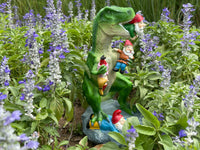 T-REX EATING GARDEN GNOMES MASSACRE - BY MARK & MARGOT
