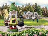 Swedish Gnome Lady With Flocked Hat & Base Holding Mini Solar Lantern