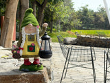 Swedish Gnome Lady With Flocked Hat & Base Holding Mini Solar Lantern