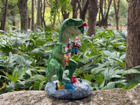 T-REX EATING GARDEN GNOMES MASSACRE - BY MARK & MARGOT