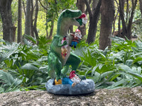 T-REX EATING GARDEN GNOMES MASSACRE - BY MARK & MARGOT