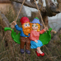 Swinging Gnomes Couple Sitting On Leaf  - BY MARK & MARGOT - FREE SHIPPING!