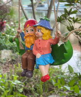 Swinging Gnomes Couple Sitting On Leaf  - BY MARK & MARGOT - FREE SHIPPING!