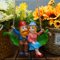 Swinging Gnomes Couple Sitting On Leaf  - BY MARK & MARGOT - FREE SHIPPING!