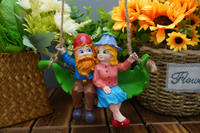 Swinging Gnomes Couple Sitting On Leaf  - BY MARK & MARGOT - FREE SHIPPING!