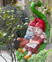 Swinging Gnomes Couple Laying On Leaf  - BY MARK & MARGOT - FREE SHIPPING!