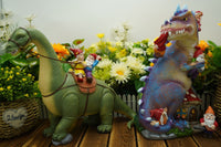 Dinosaur Swinging Gnomes Statue Purple with Plunger Gnome  - BY MARK & MARGOT - FREE SHIPPING!