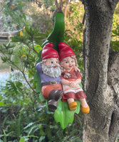 Swinging Gnomes Couple Laying On Leaf  - BY MARK & MARGOT - FREE SHIPPING!