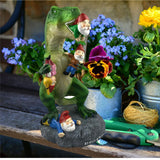 T-REX EATING GARDEN GNOMES MASSACRE - BY MARK & MARGOT