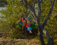 Swinging Gnomes Couple Sitting On Leaf  - BY MARK & MARGOT - FREE SHIPPING!