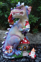 Dinosaur Swinging Gnomes Statue Purple with Plunger Gnome  - BY MARK & MARGOT - FREE SHIPPING!