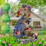 Dinosaur Swinging Gnomes Statue Purple with Plunger Gnome  - BY MARK & MARGOT - FREE SHIPPING!