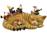 Sleeping Cat with Granny Gnome Picnic