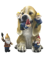 Mischievous Dog with angry Shovel Weilding Gnome - Free Shipping!