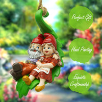 Swinging Gnomes Couple Laying On Leaf  - BY MARK & MARGOT - FREE SHIPPING!