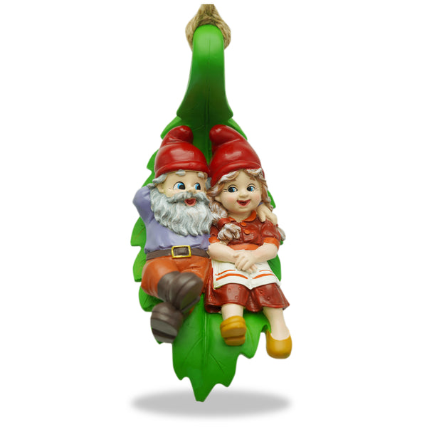 Swinging Gnomes Couple Laying On Leaf  - BY MARK & MARGOT - FREE SHIPPING!