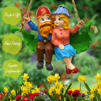 Swinging Gnomes Couple Sitting On Leaf  - BY MARK & MARGOT - FREE SHIPPING!