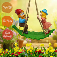 Swinging Gnomes Couple Standing On Leaf  - BY MARK & MARGOT - FREE SHIPPING!