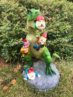 T-REX EATING GARDEN GNOMES MASSACRE - BY MARK & MARGOT