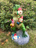 T-REX EATING GARDEN GNOMES MASSACRE - BY MARK & MARGOT